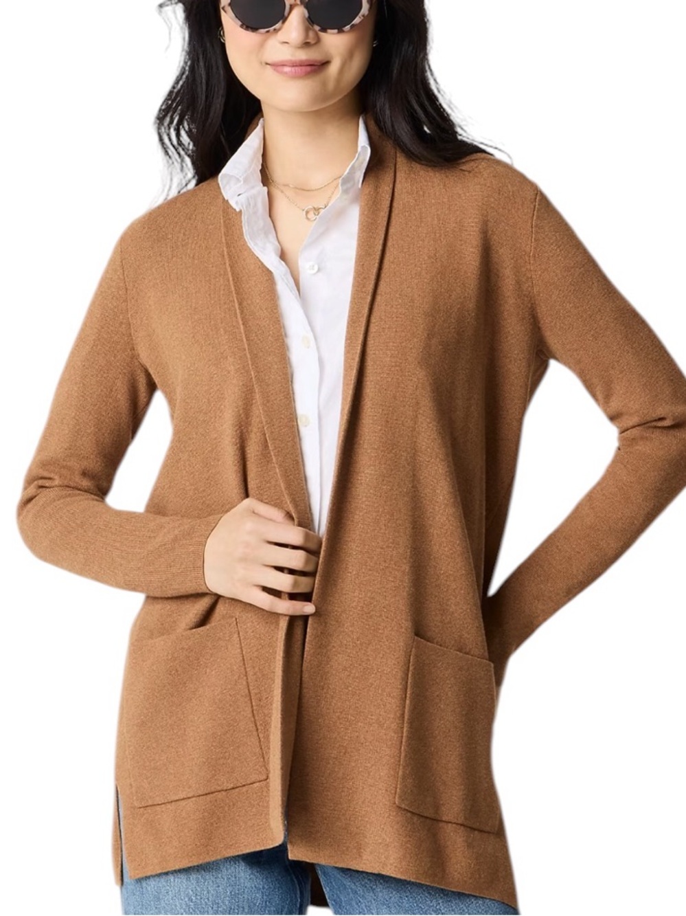 J. CREW Factory Chelsea Sweater Blazer Open Cardigan Size Medium in Camel
